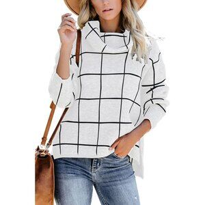 🆕 Women White Casual Long Sleeve Sweatshirt Turtleneck Sweaters Fit Jumper Tops